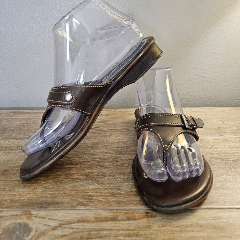 VTG Y2K Ipanema Women 6.5 Brown Leather Buckle Thong Sandals Brazil 90s Boho